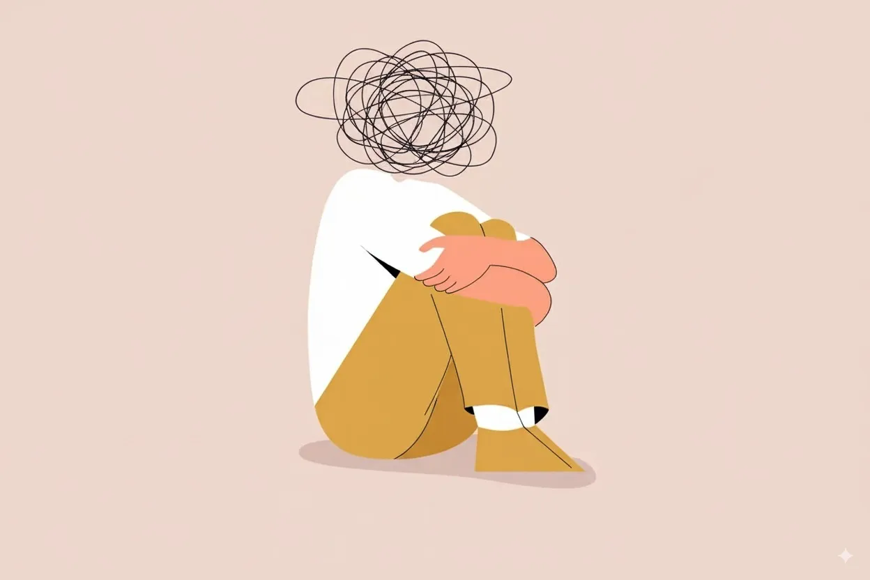 Illustration of a person experiencing anxiety with swirling thoughts